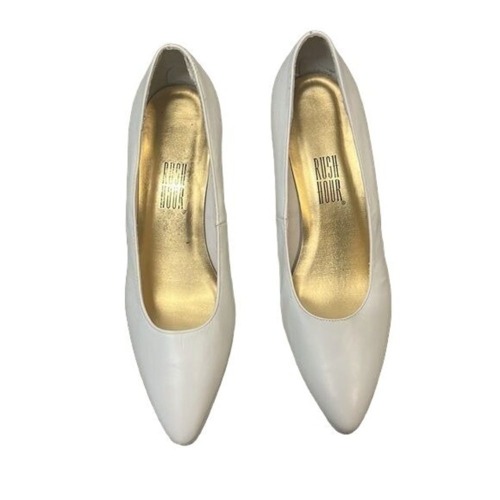 Rush Hour Vintage White Leather Heels Shoes